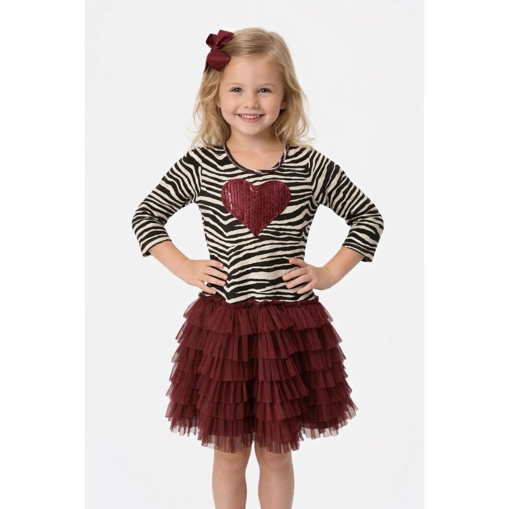 Ooh! La La! Couture Tutu Tulle Dress Girls Sz 6 Sequin Heart Zebra Glam Cute